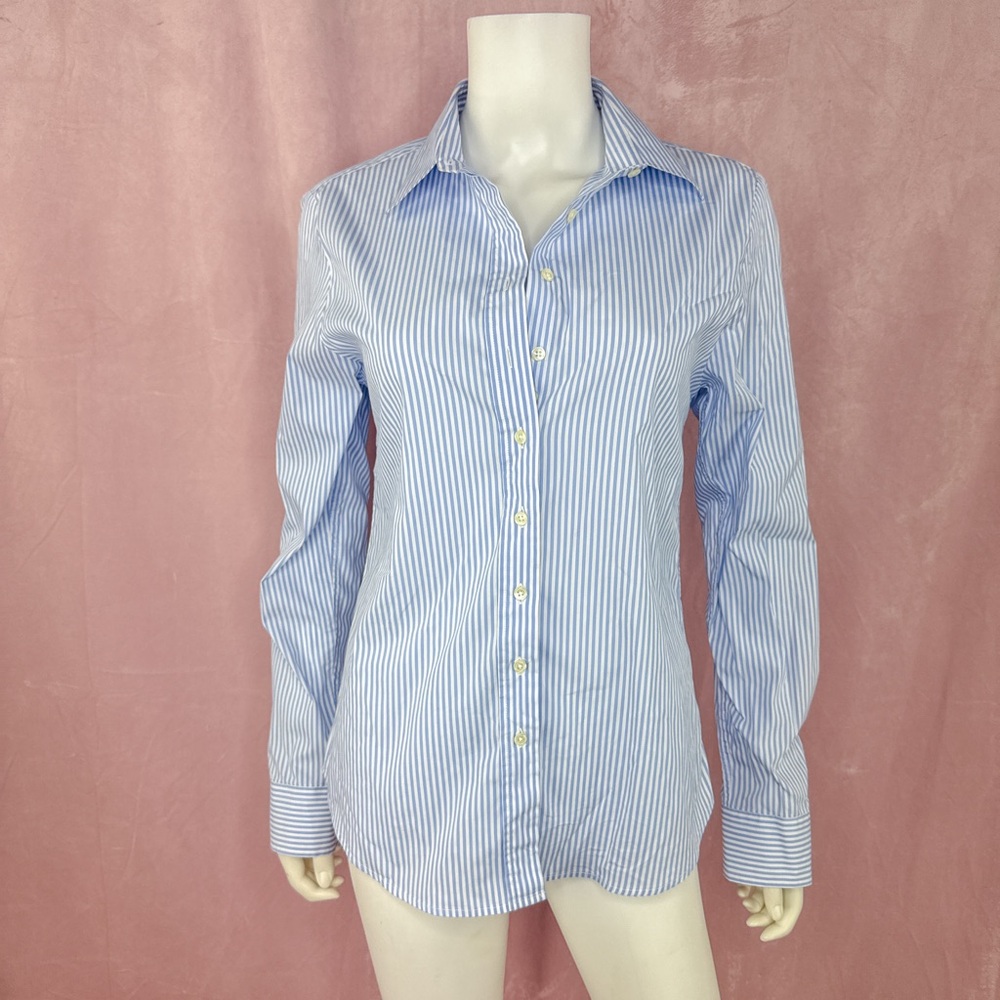 Rochelle Behrens The Shirt Womens Cotton Blue Striped Button Down Top Blouse M